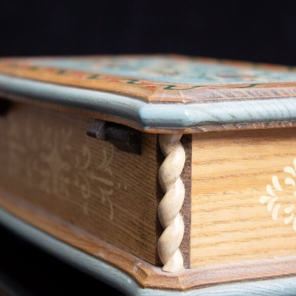 Vintage Reuge Swiss Musical Jewelry Box With Anri Hand-Painted Floral Design - Picture 7 of 11